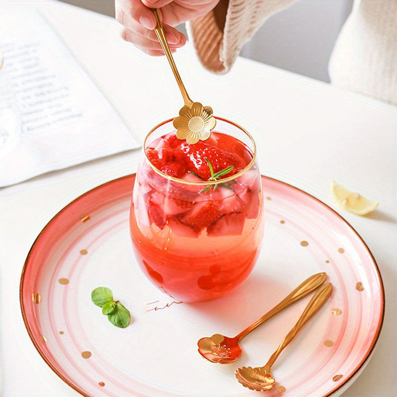 Ensemble de 8 Cuillères en Acier Inoxydable à Motifs Floraux - Cuillères Élégantes pour Café, Thé & Dessert avec Des Designs de Fleurs Uniques en Argenté ou Doré