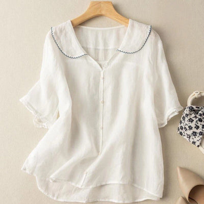 Adèle™ – Blouse en lin légère avec col festonné