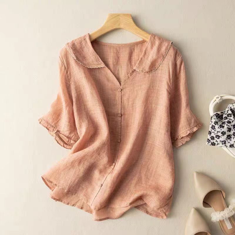 Adèle™ – Blouse en lin légère avec col festonné