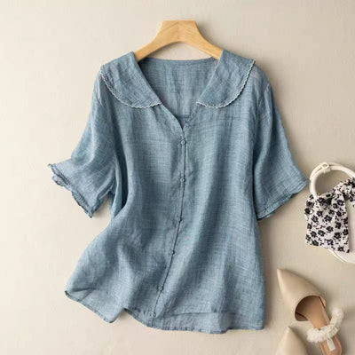 Adèle™ – Blouse en lin légère avec col festonné