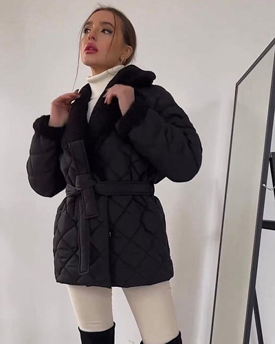 Luxe Quilted Sherpa Belted Winter Coat