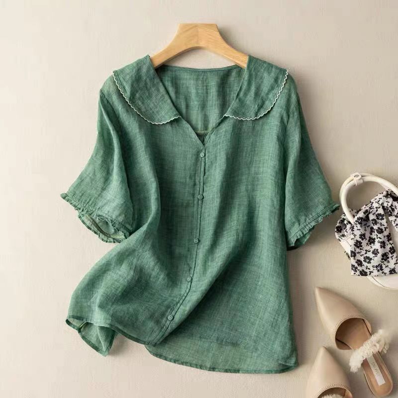 Adèle™ – Blouse en lin légère avec col festonné