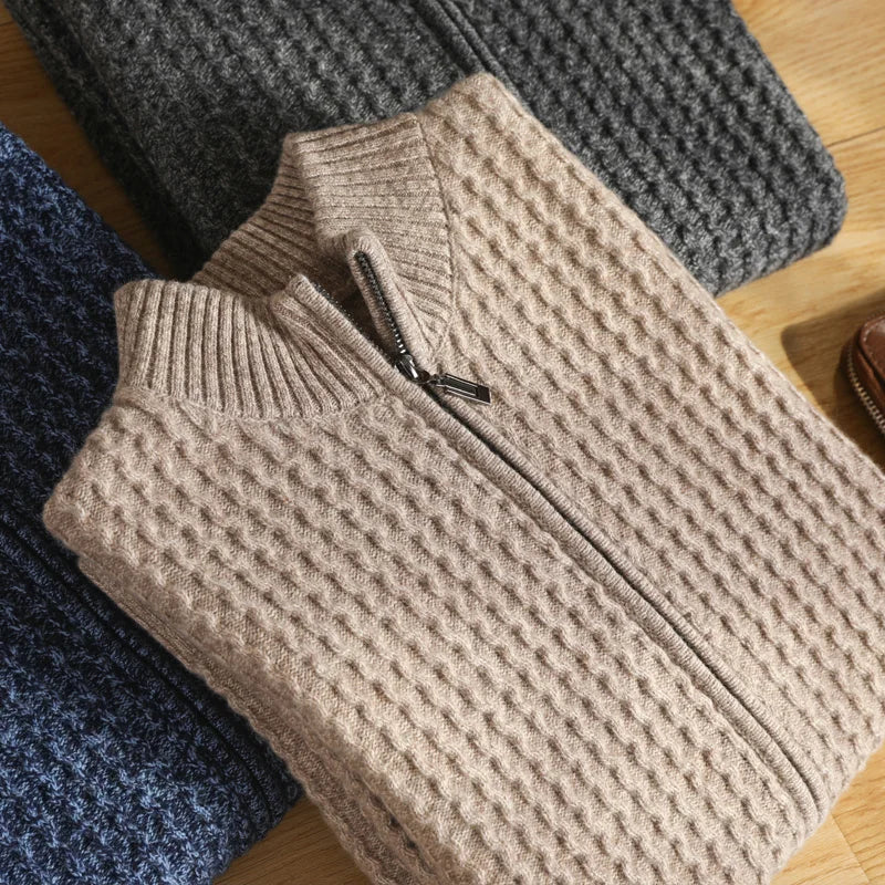 Cardigan en Mérinos Bruno à Fermeture Éclair Texturée