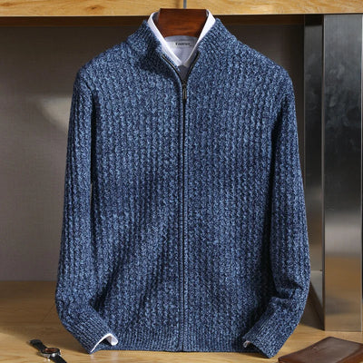 Cardigan en Mérinos Bruno à Fermeture Éclair Texturée