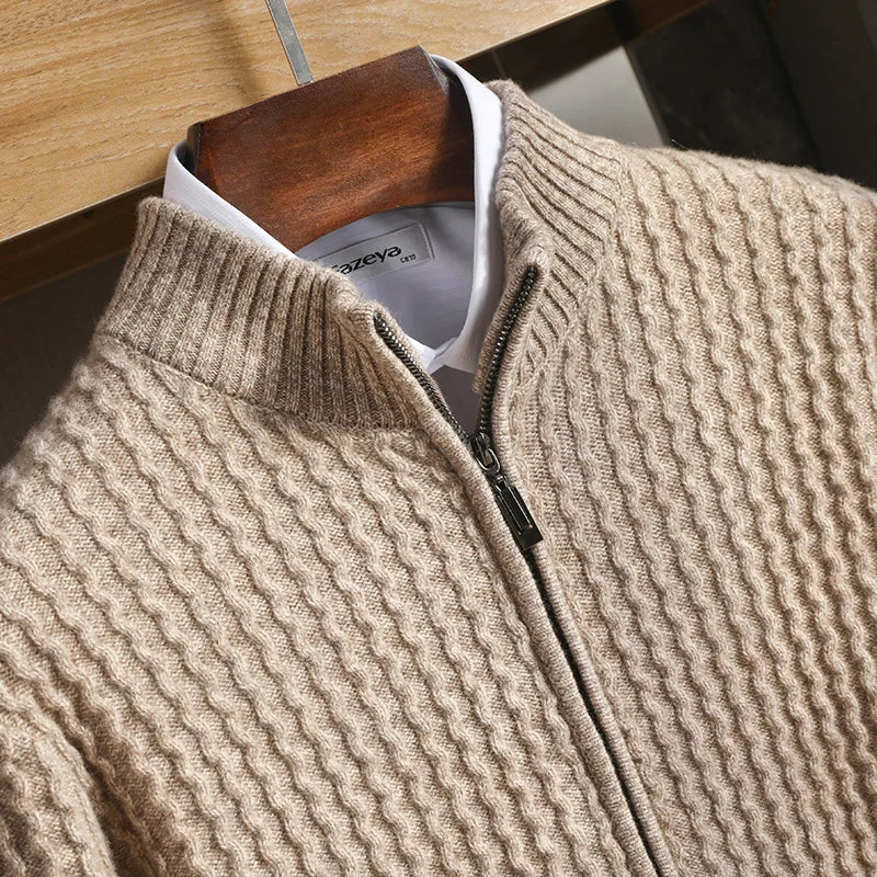Cardigan en Mérinos Bruno à Fermeture Éclair Texturée