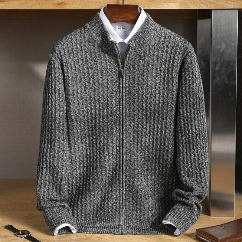 Cardigan en Mérinos Bruno à Fermeture Éclair Texturée