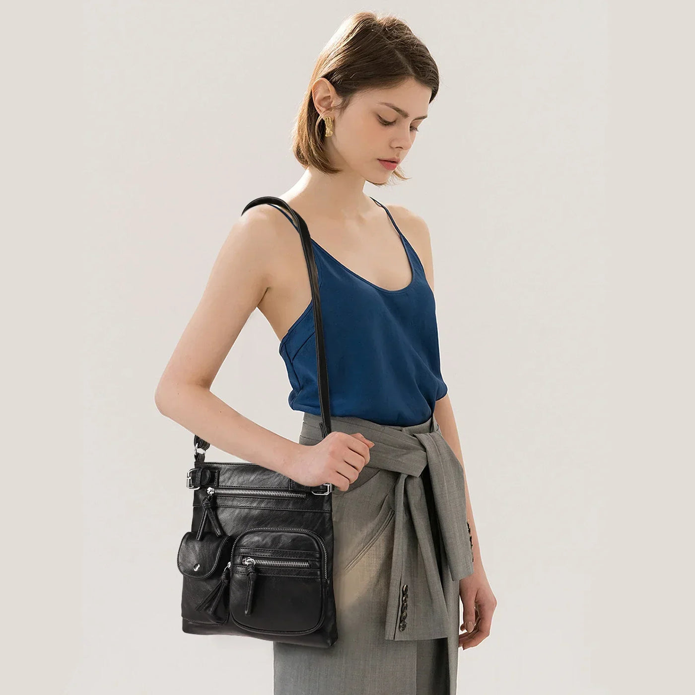 JansenStyle™ Zara | Sac à épaule en cuir doux avec plusieurs compartiments