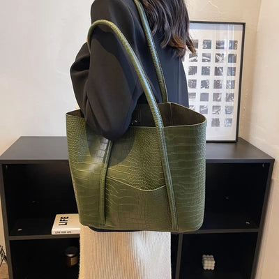 Iversen™ Betina | Sac à épaule vintage en cuir brun avec imprimé crocodile