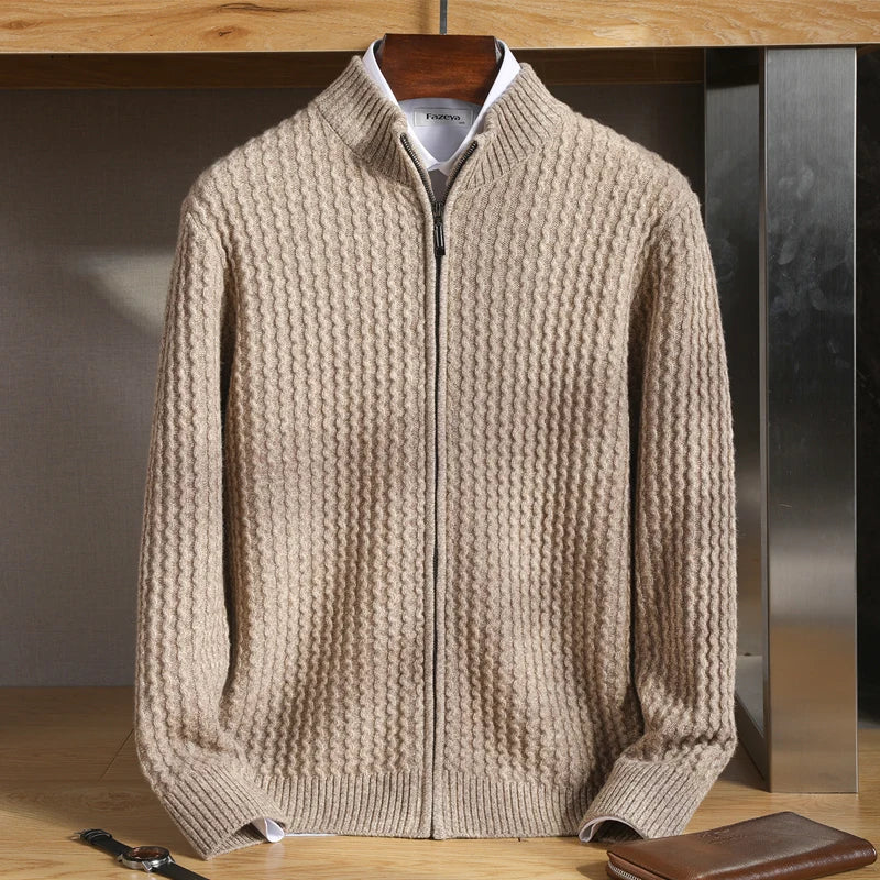 Cardigan en Mérinos Bruno à Fermeture Éclair Texturée