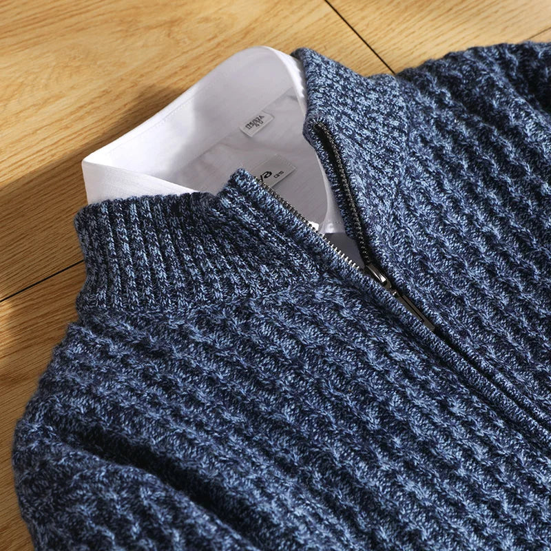 Cardigan en Mérinos Bruno à Fermeture Éclair Texturée