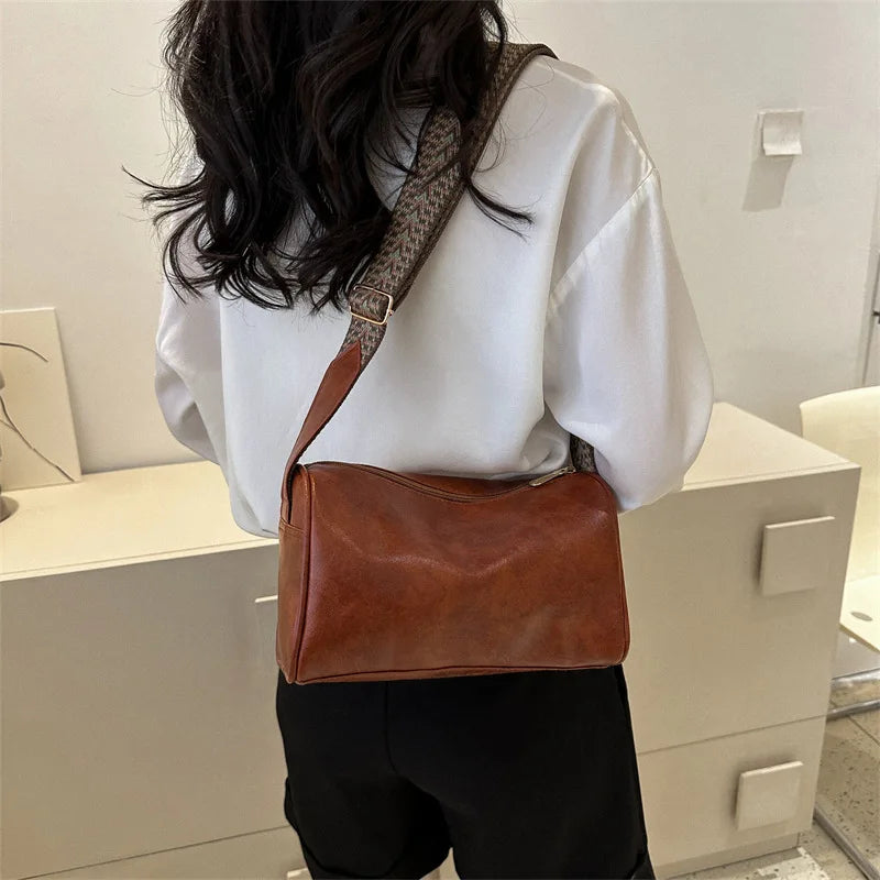 JansenStyle™ Trine | Sac à bandoulière en cuir vintage avec sangle tissée réglable