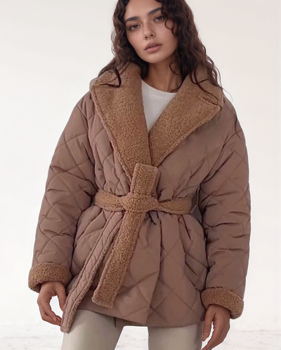 Luxe Quilted Sherpa Belted Winter Coat