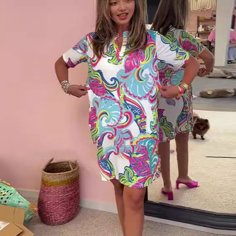 Heloise - Robe Colorée avec Décolleté en V Imprimé