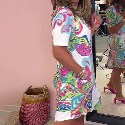 Heloise - Robe Colorée avec Décolleté en V Imprimé