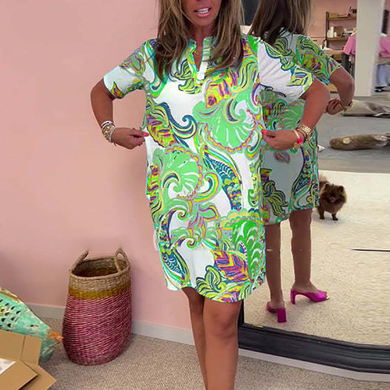 Heloise - Robe Colorée avec Décolleté en V Imprimé